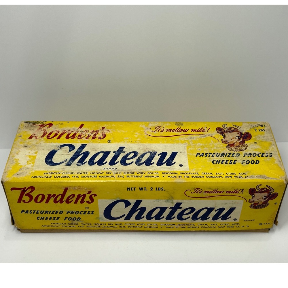 Vintage Bordens Chateau Cheese 2lb Box Elsie the Cow Advertising Cardboard 1960s